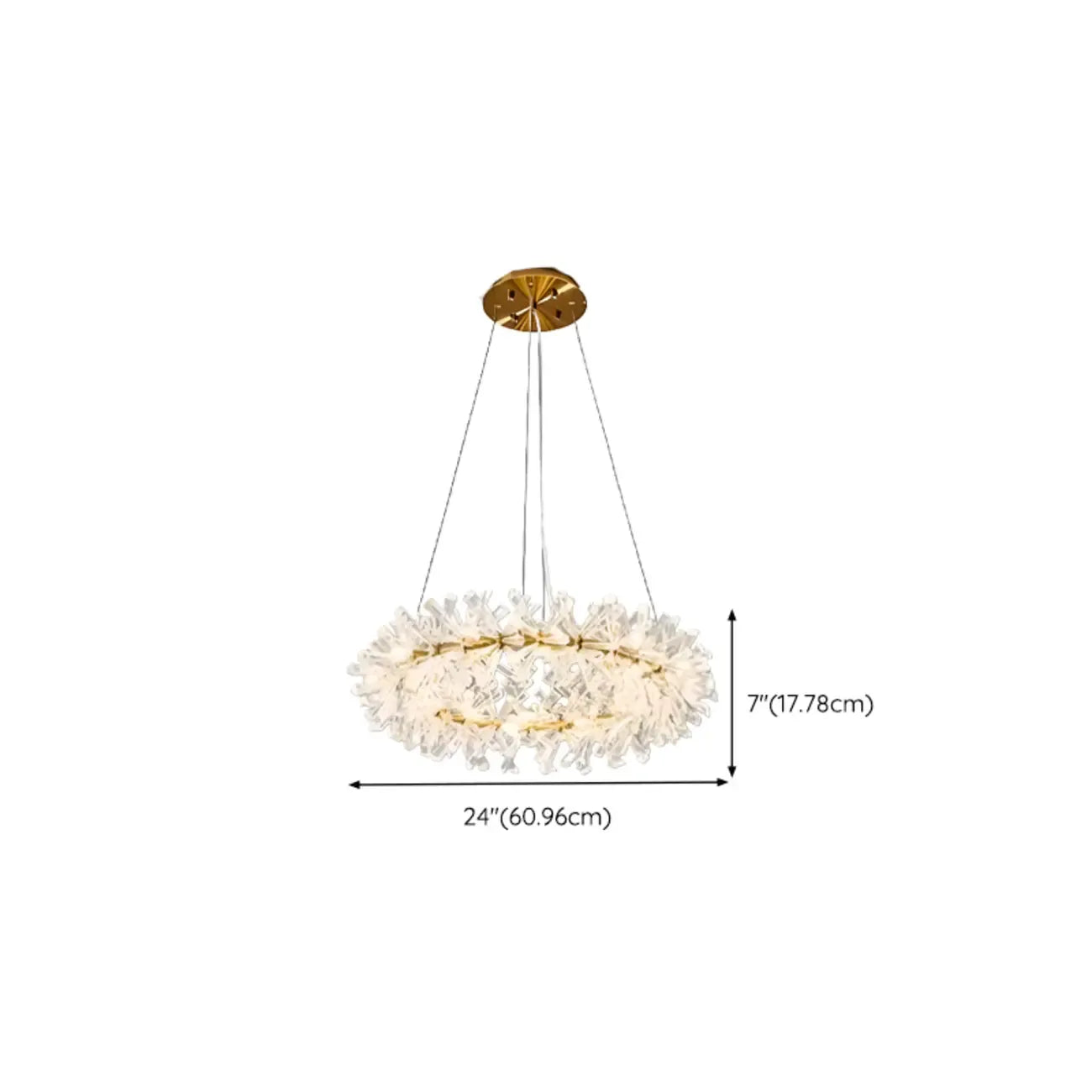 Lustre circulaire en cristal doré, design moderne.