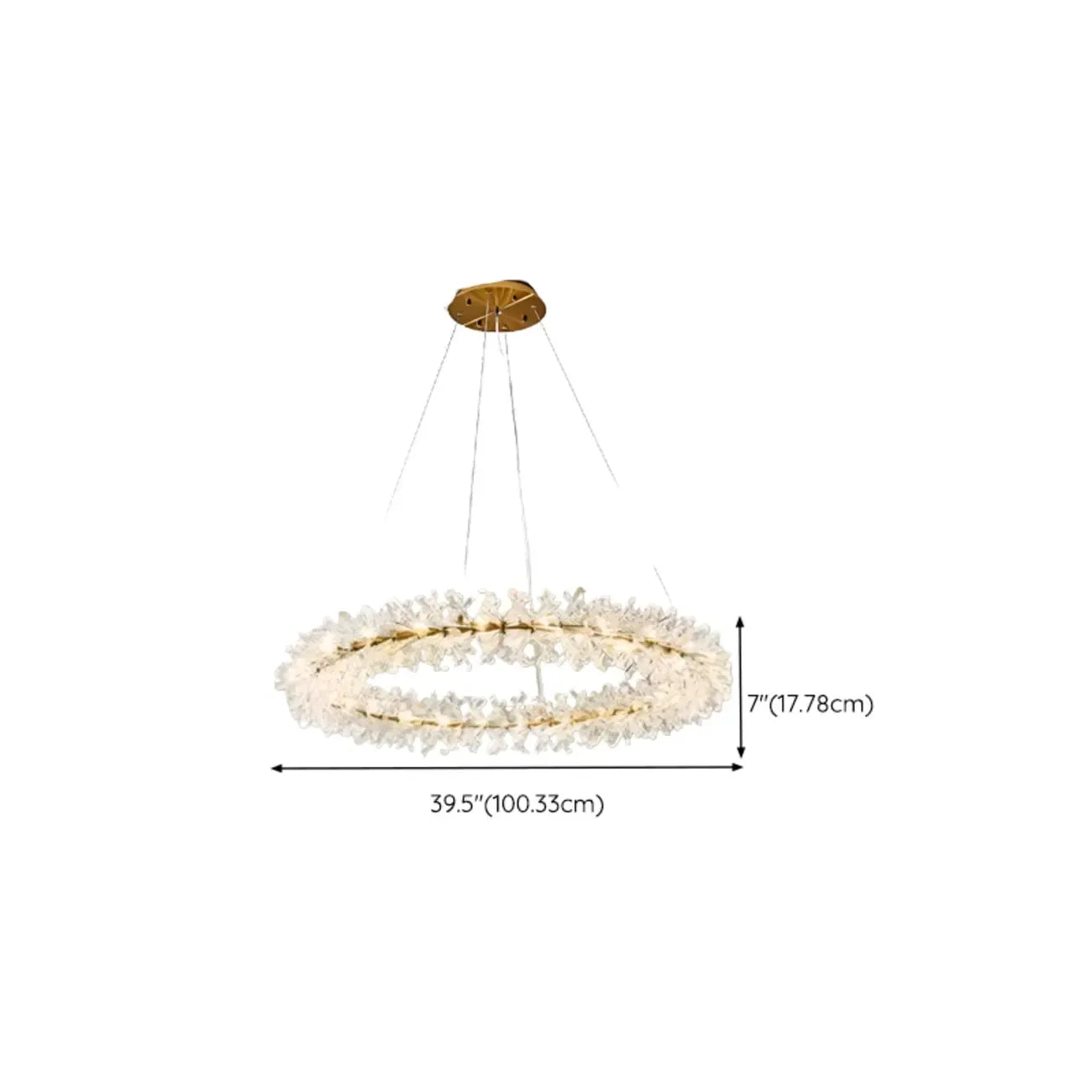 Lustre circulaire en cristal doré, design moderne.