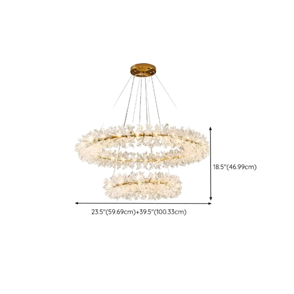 Lustre circulaire en cristal doré, design moderne.