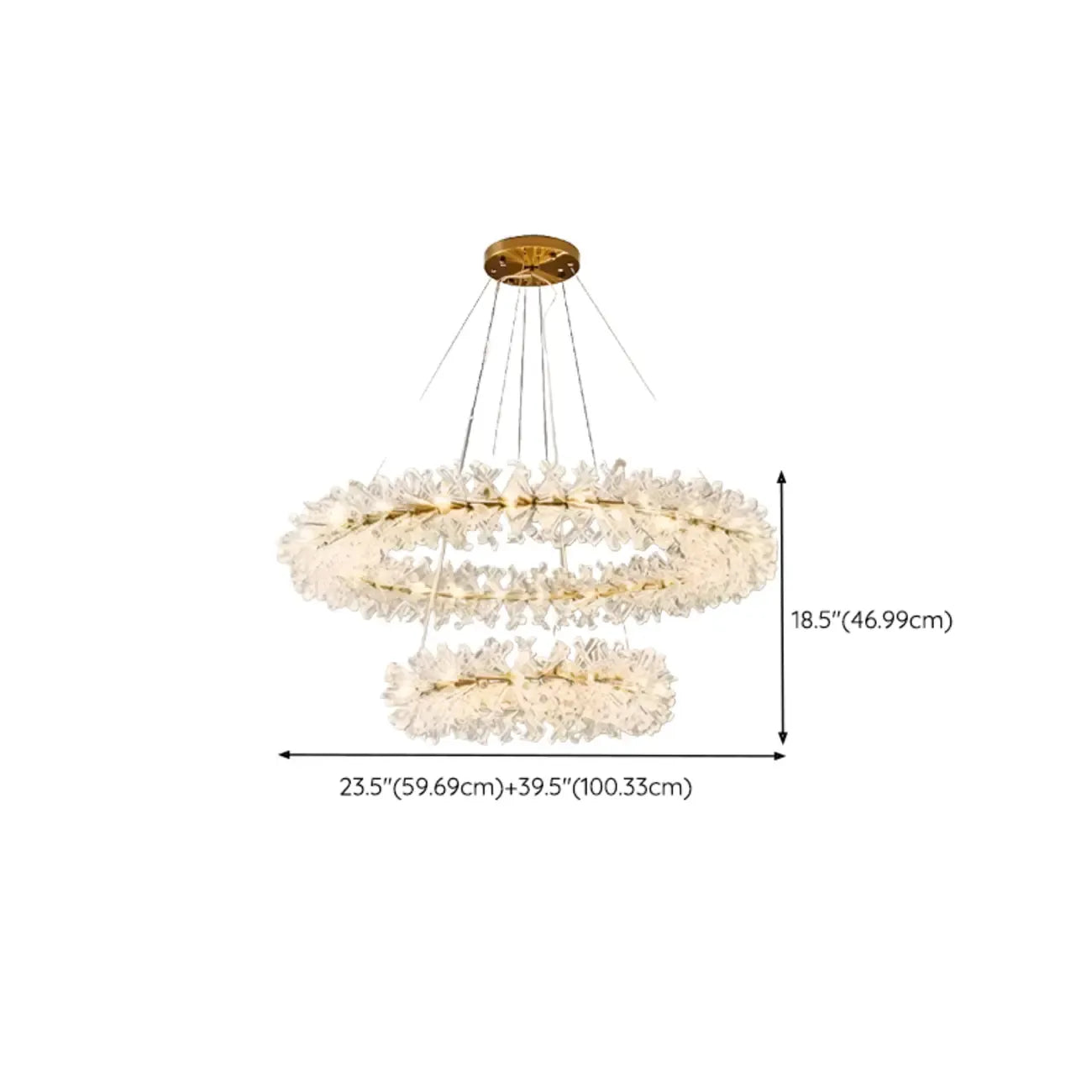 Lustre circulaire en cristal doré, design moderne.