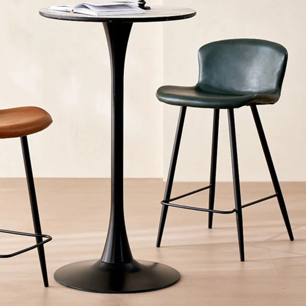 Tabourets de bar baquets en cuir de style moderne du milieu du siècle avec dossier bas