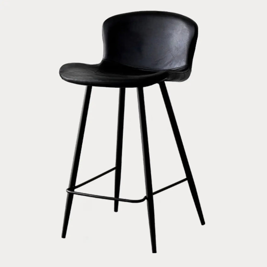 Tabourets de bar baquets en cuir de style moderne du milieu du siècle avec dossier bas