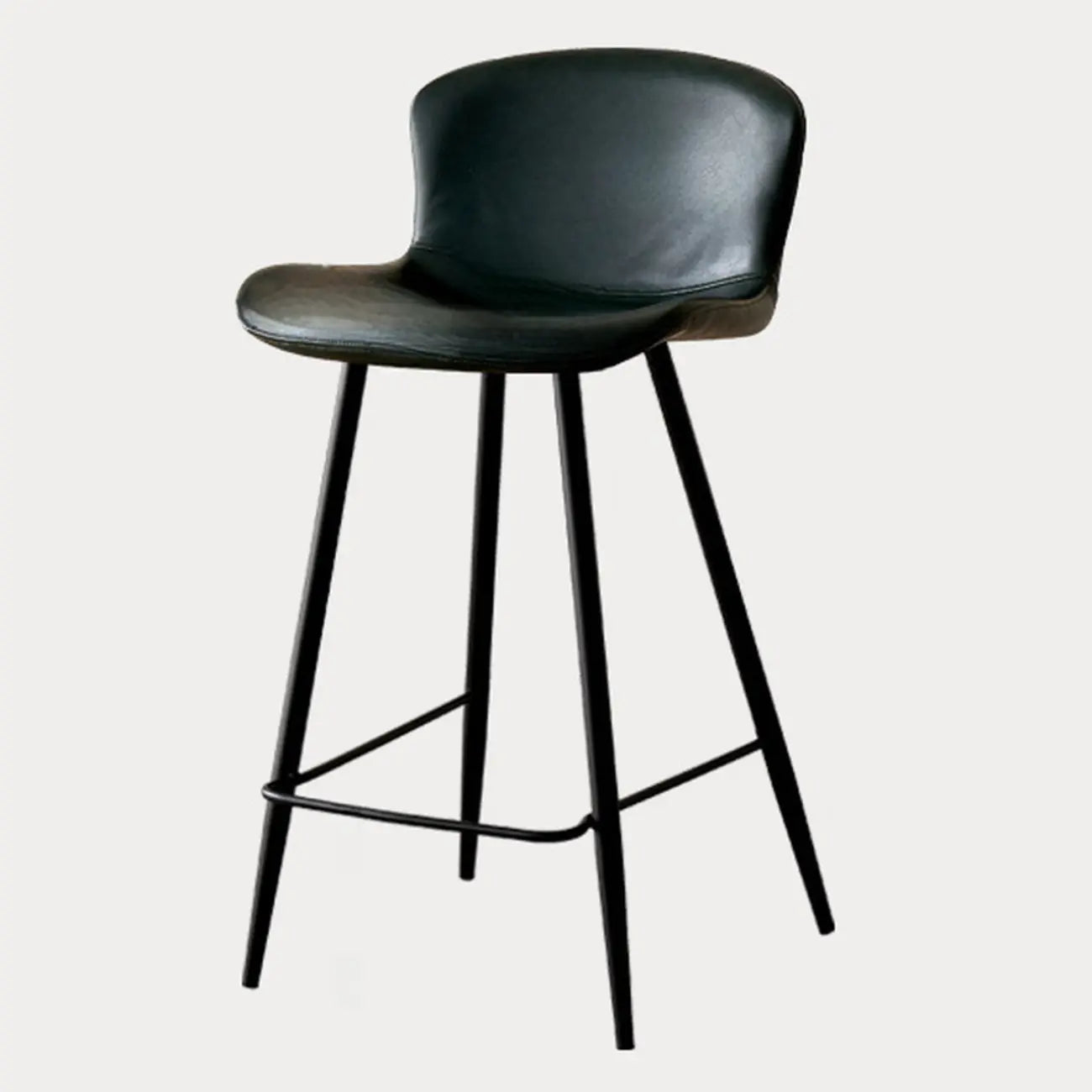 Tabourets de bar baquets en cuir de style moderne du milieu du siècle avec dossier bas