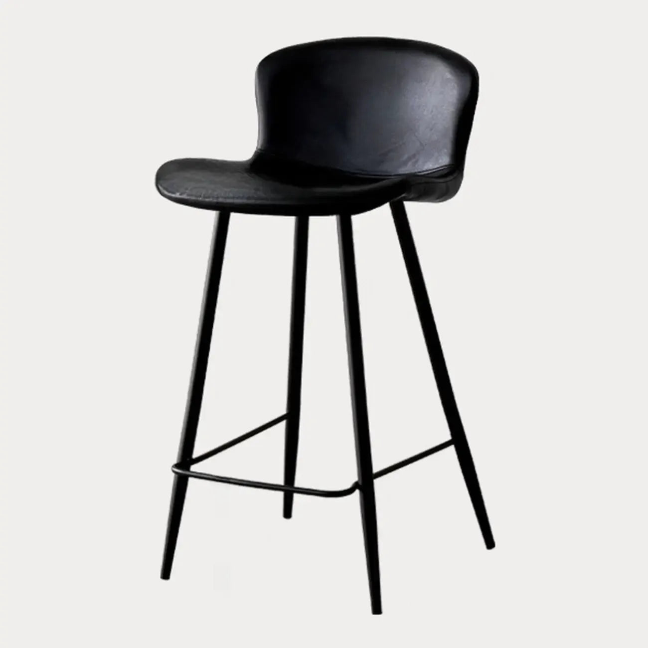 Tabourets de bar baquets en cuir de style moderne du milieu du siècle avec dossier bas