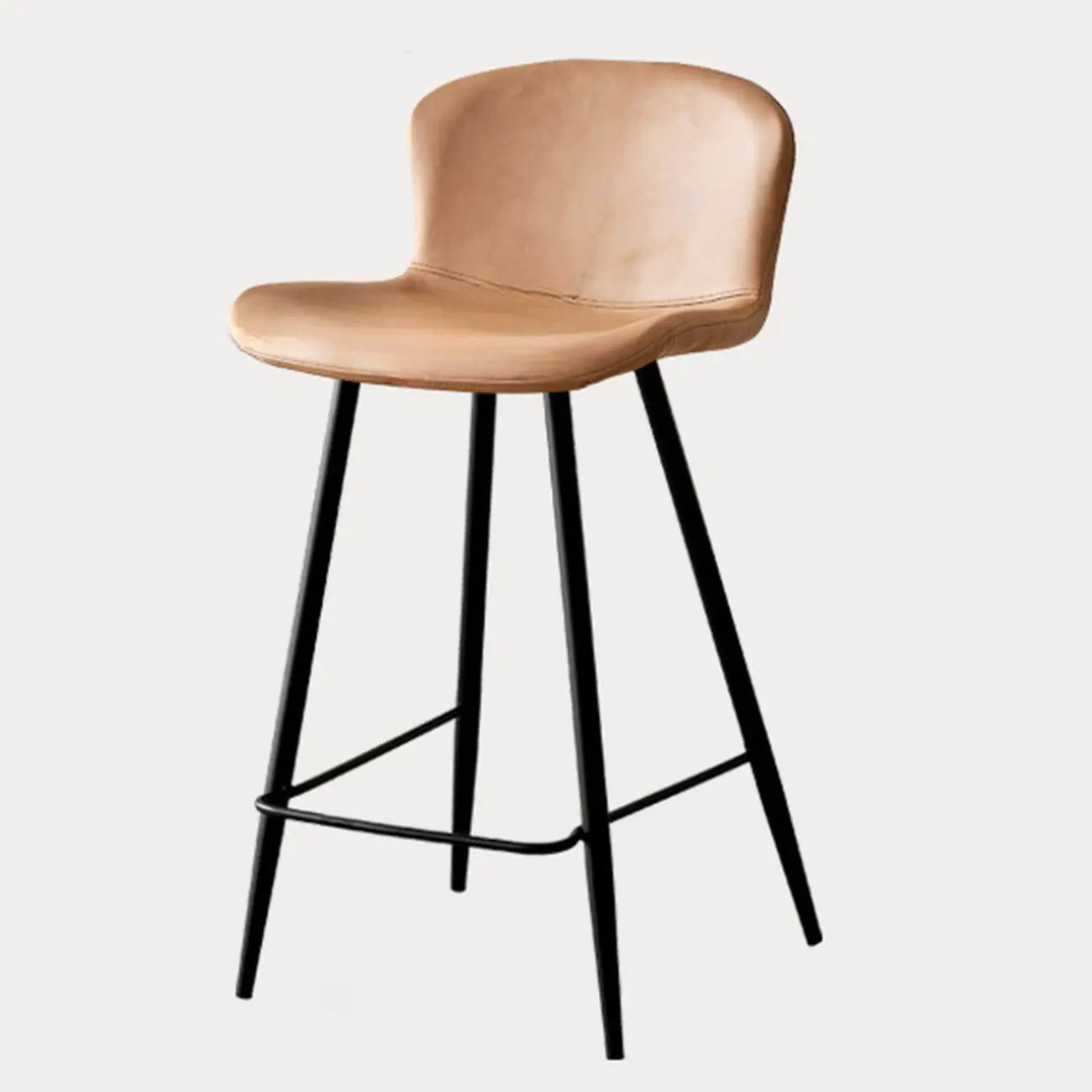 Tabourets de bar baquets en cuir de style moderne du milieu du siècle avec dossier bas