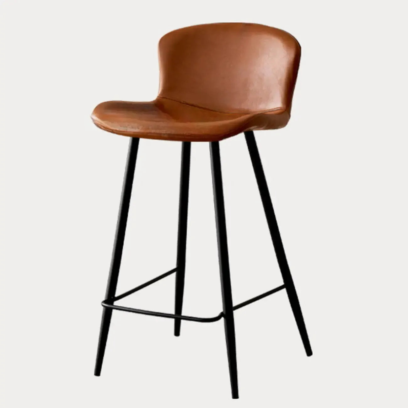 Tabourets de bar baquets en cuir de style moderne du milieu du siècle avec dossier bas