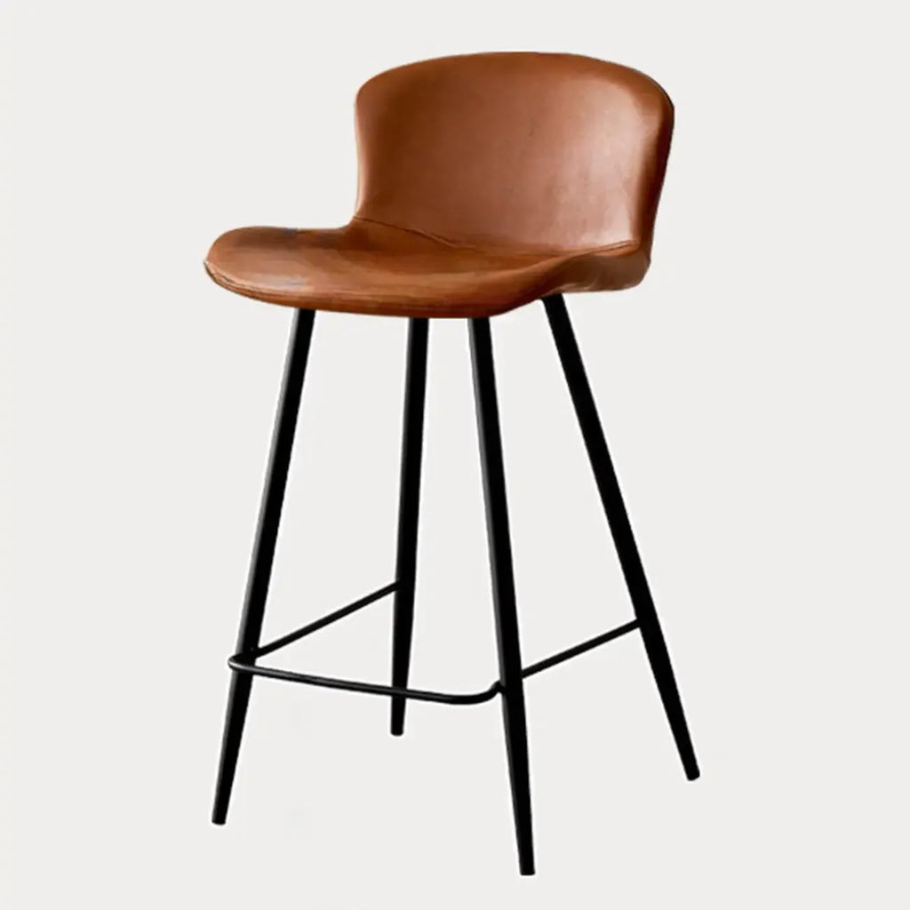 Tabourets de bar baquets en cuir de style moderne du milieu du siècle avec dossier bas