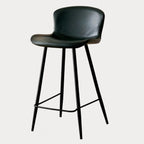 Tabourets de bar baquets en cuir de style moderne du milieu du siècle avec dossier bas