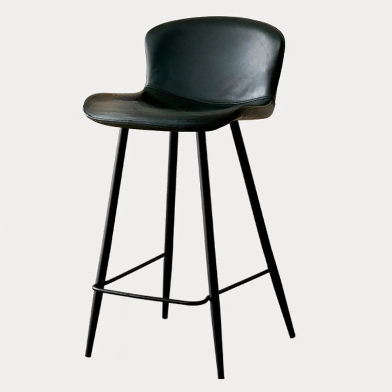 Tabourets de bar baquets en cuir de style moderne du milieu du siècle avec dossier bas