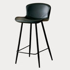Tabourets de bar baquets en cuir de style moderne du milieu du siècle avec dossier bas