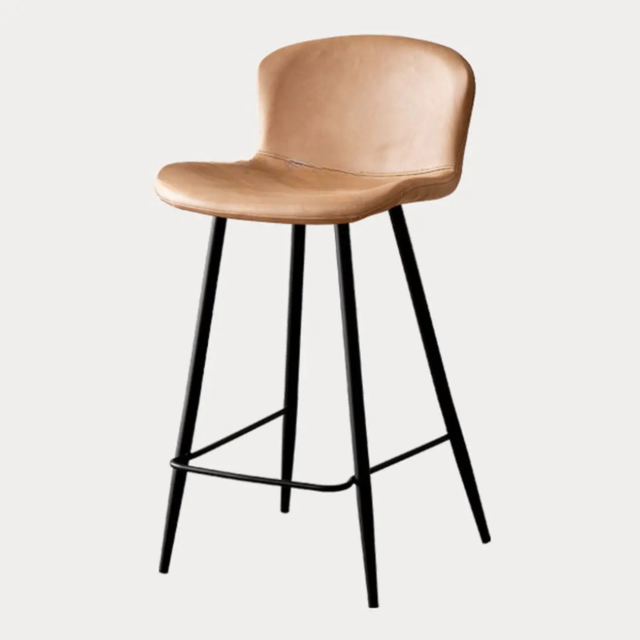 Tabourets de bar baquets en cuir de style moderne du milieu du siècle avec dossier bas