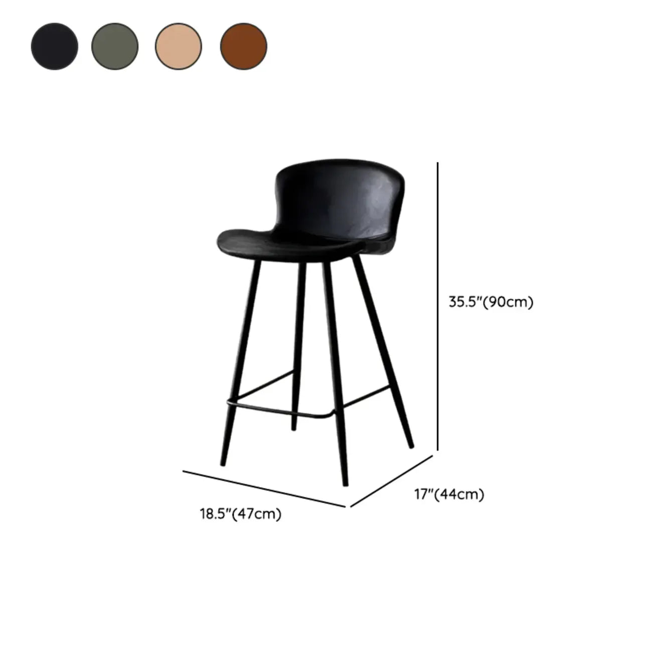 Tabourets de bar baquets en cuir de style moderne du milieu du siècle avec dossier bas