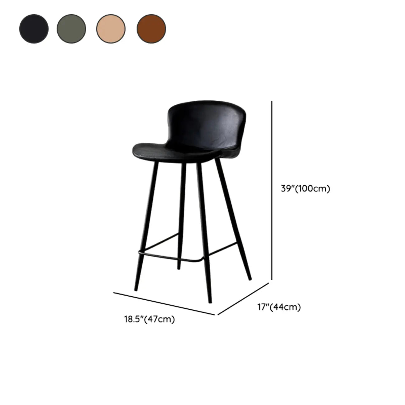 Tabourets de bar baquets en cuir de style moderne du milieu du siècle avec dossier bas