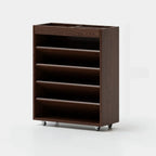 Libreria verticale a 5 ripiani in legno di caucciù con ruote
