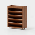 Libreria verticale a 5 ripiani in legno di caucciù con ruote