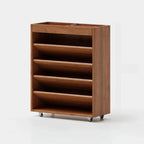 Libreria verticale a 5 ripiani in legno di caucciù con ruote