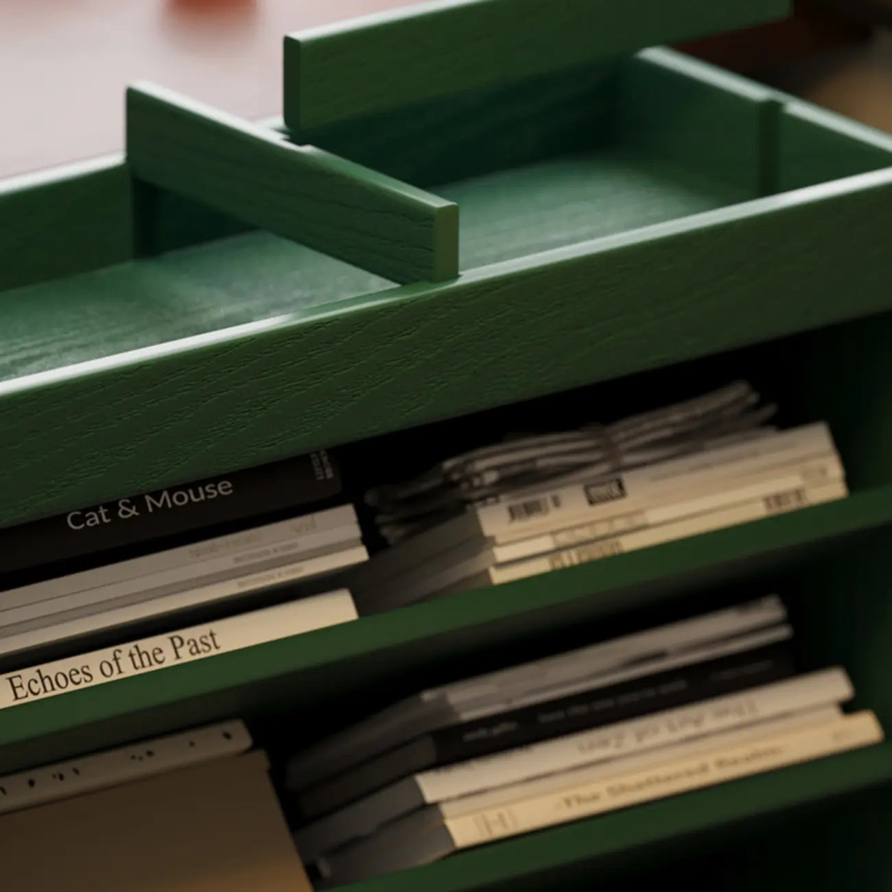 Libreria verticale a 5 ripiani in legno di caucciù con ruote