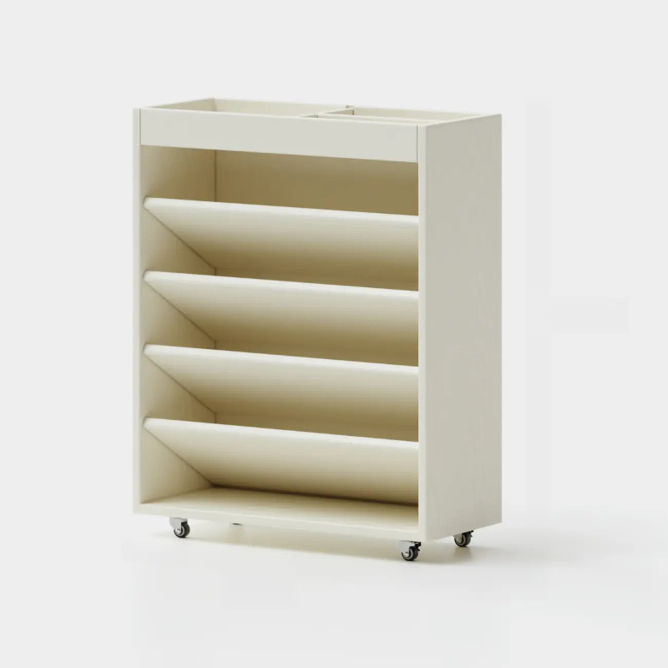 Libreria verticale a 5 ripiani in legno di caucciù con ruote