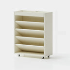 Libreria verticale a 5 ripiani in legno di caucciù con ruote