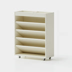 Libreria verticale a 5 ripiani in legno di caucciù con ruote