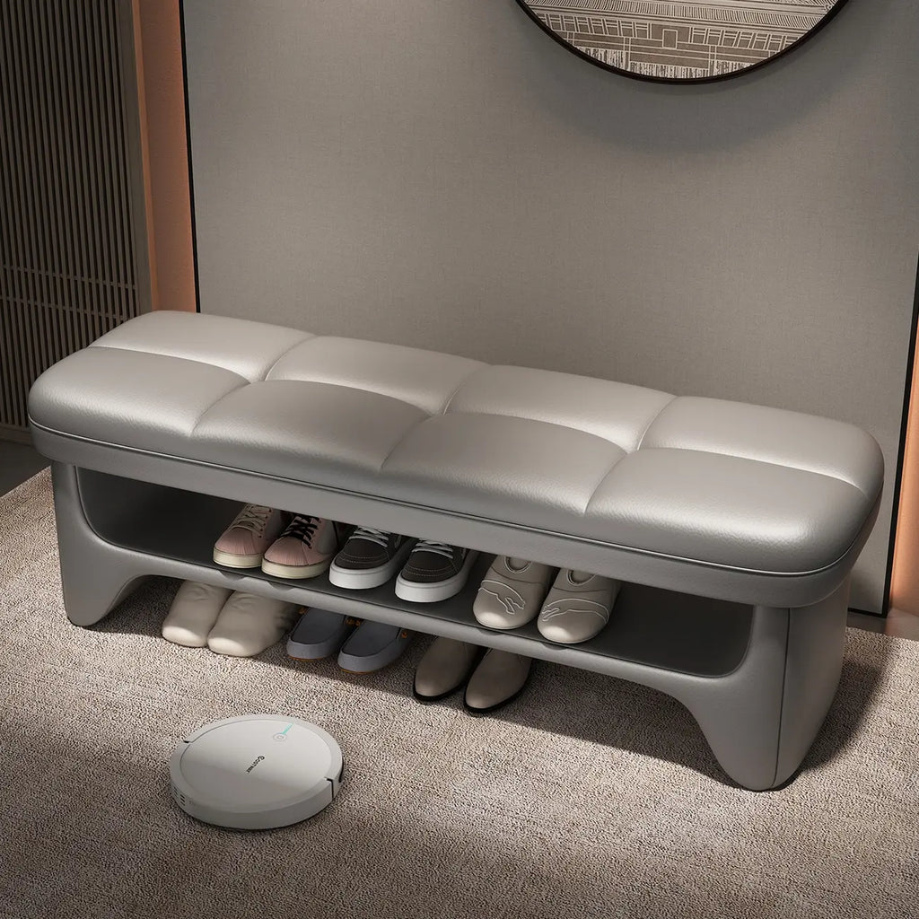Banc d'entrée moderne rembourré, de couleur unie, avec rangement