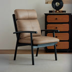 Fauteuil contemporain en cuir véritable marron rembourré