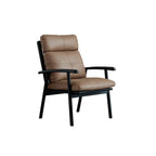 Fauteuil contemporain en cuir véritable marron rembourré