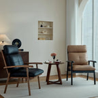 Fauteuil contemporain en cuir véritable marron rembourré