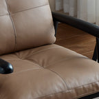 Fauteuil contemporain en cuir véritable marron rembourré