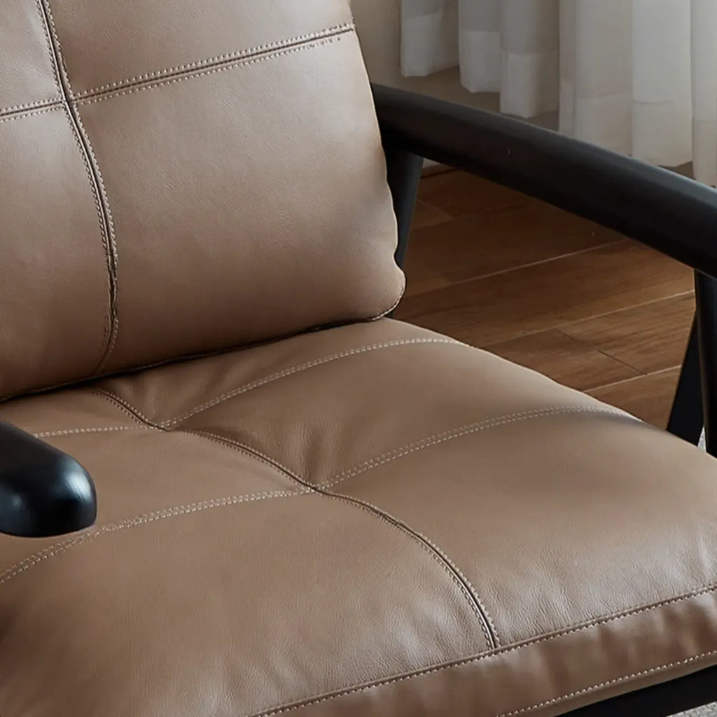 Fauteuil contemporain en cuir véritable marron rembourré