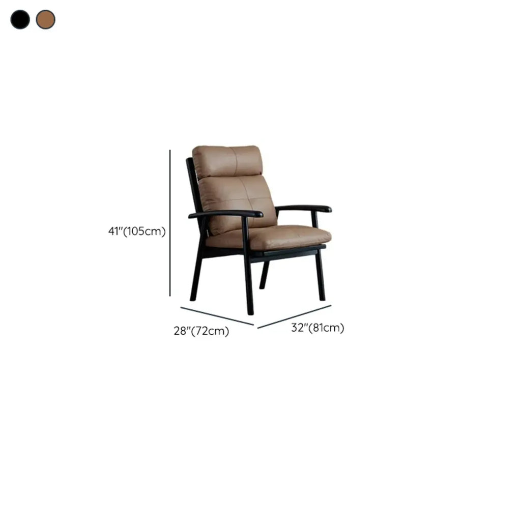 Fauteuil contemporain en cuir véritable marron rembourré
