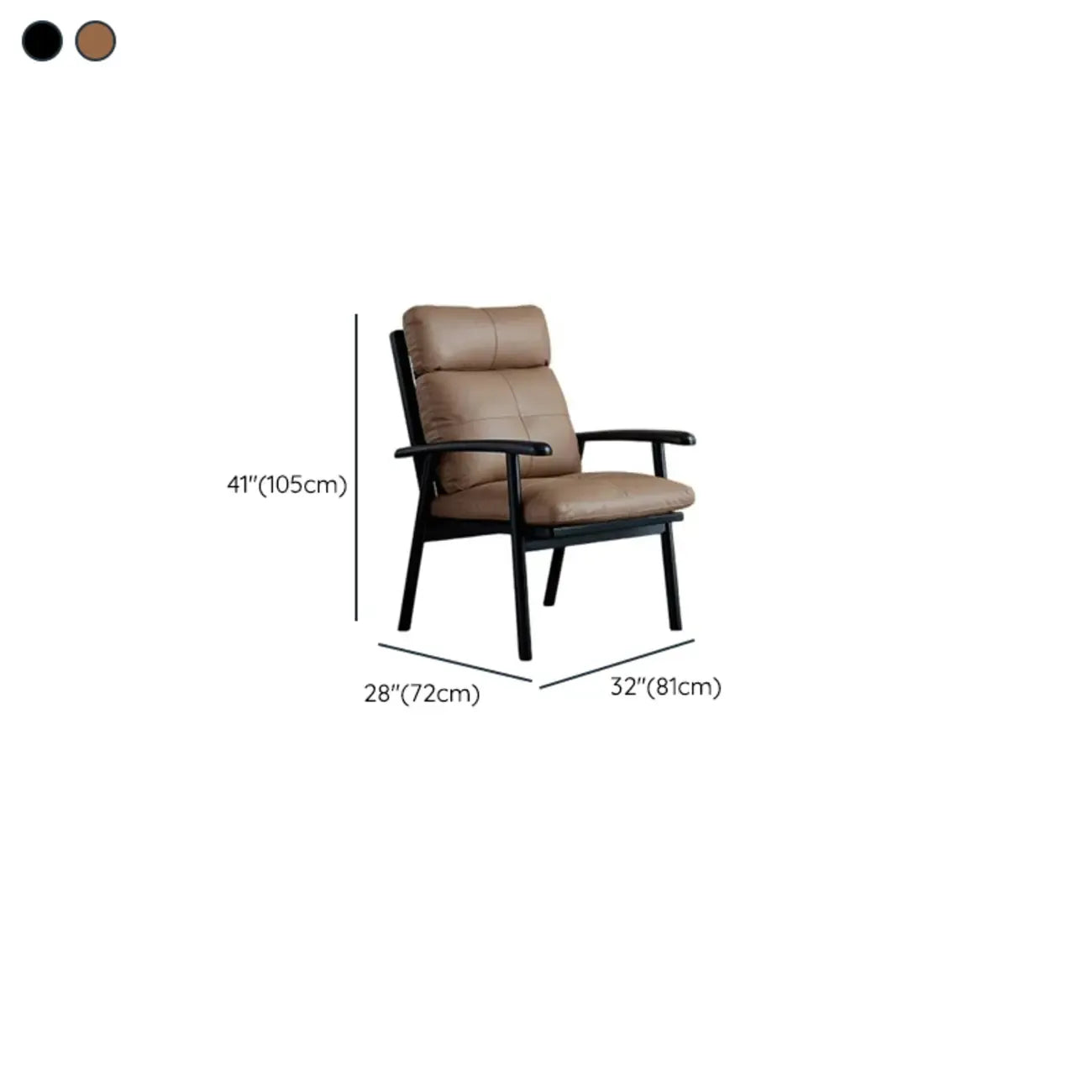 Fauteuil contemporain en cuir véritable marron rembourré