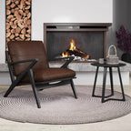 Fauteuil d'appoint marron en cuir véritable avec dossier haut et accoudoirs