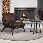 Fauteuil d'appoint marron en cuir véritable avec dossier haut et accoudoirs