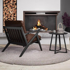 Fauteuil d'appoint marron en cuir véritable avec dossier haut et accoudoirs