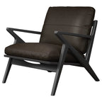 Fauteuil d'appoint marron en cuir véritable avec dossier haut et accoudoirs