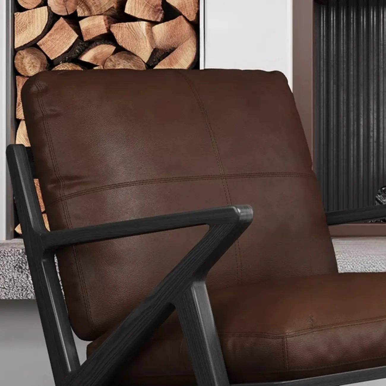 Fauteuil d'appoint marron en cuir véritable avec dossier haut et accoudoirs