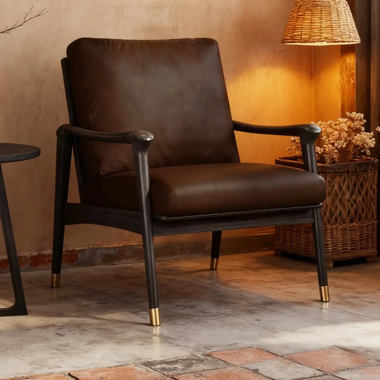 Fauteuil de salon moderne en cuir véritable du milieu du siècle