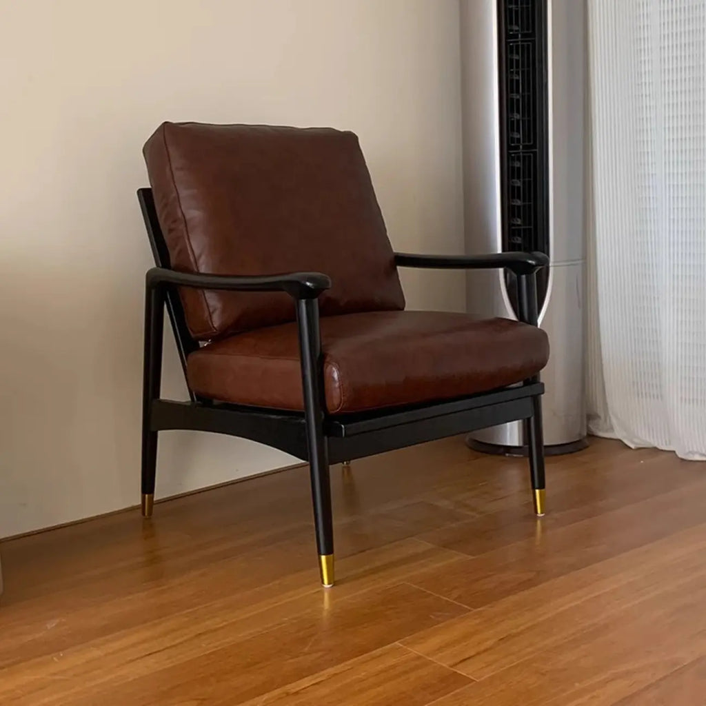 Fauteuil de salon moderne en cuir véritable du milieu du siècle