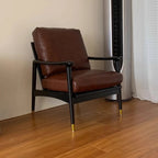 Fauteuil de salon moderne en cuir véritable du milieu du siècle