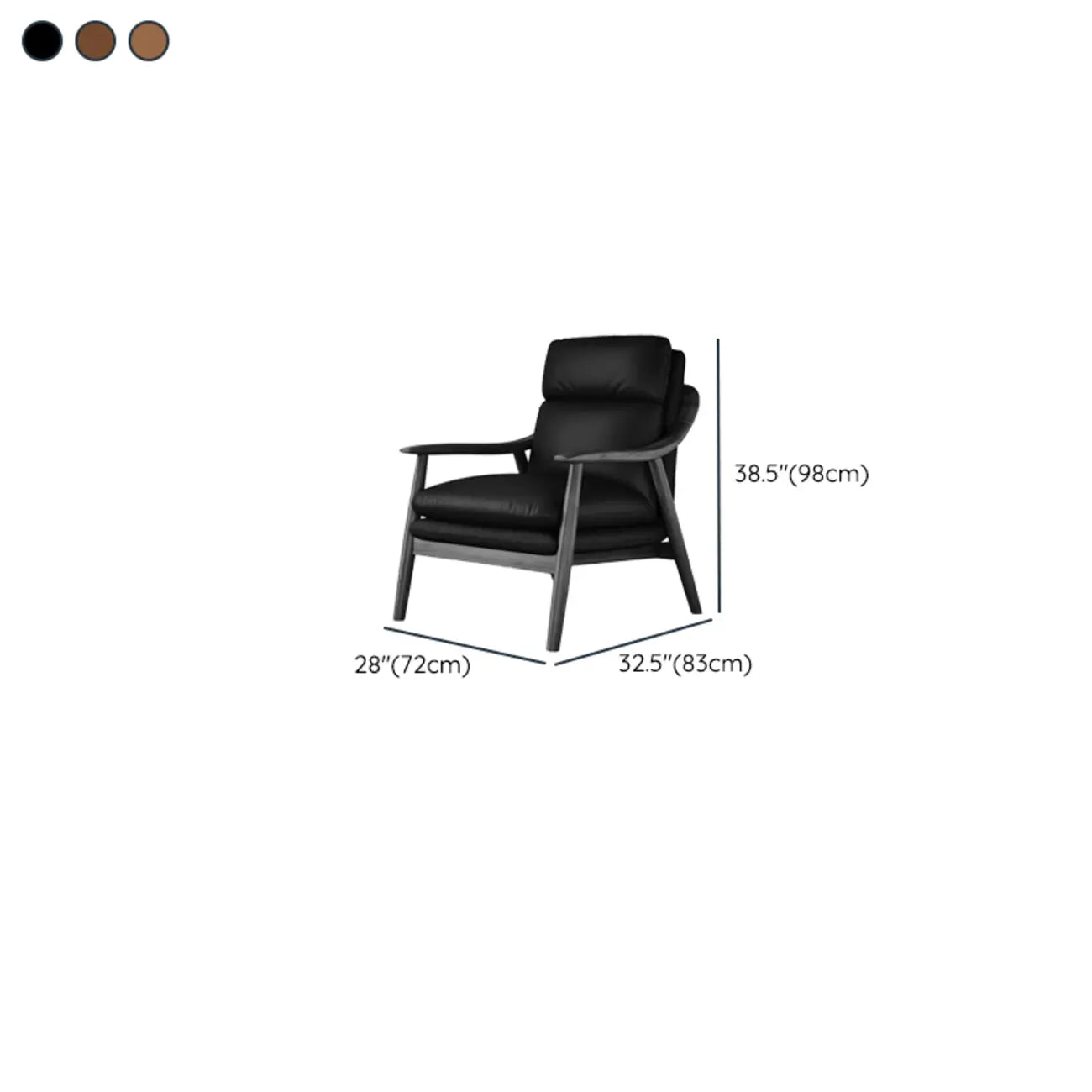 Fauteuil de salon rembourré en cuir véritable marron