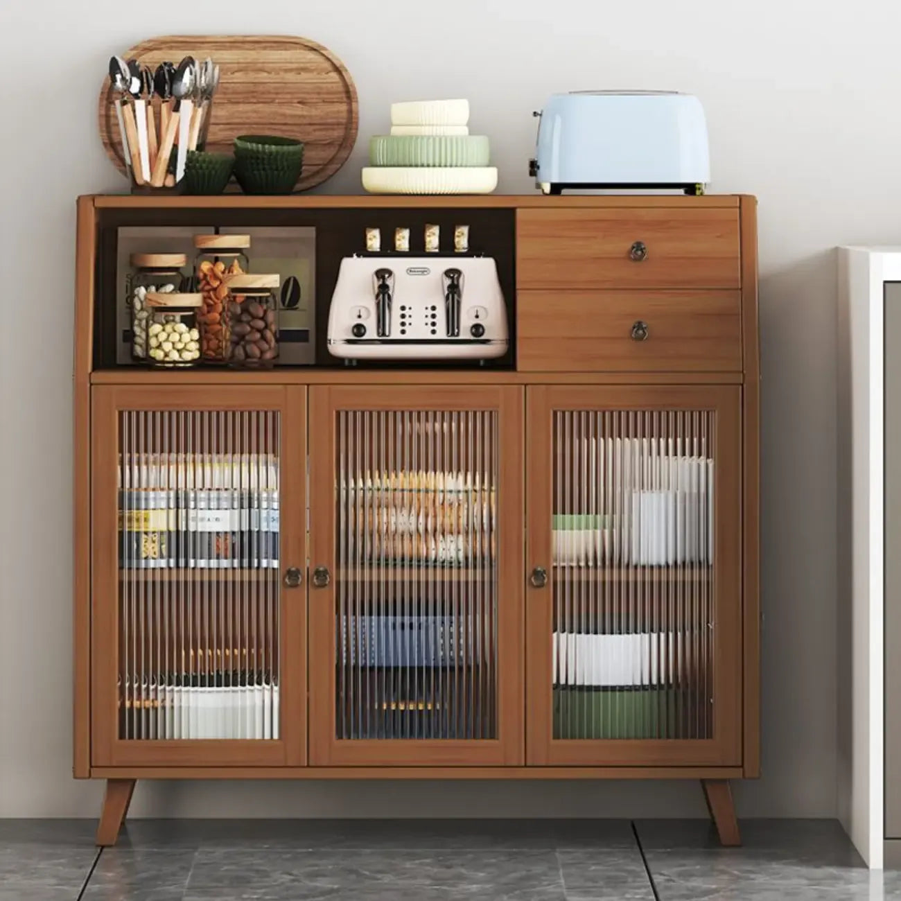 Buffet étroit moderne en bambou avec tiroirs