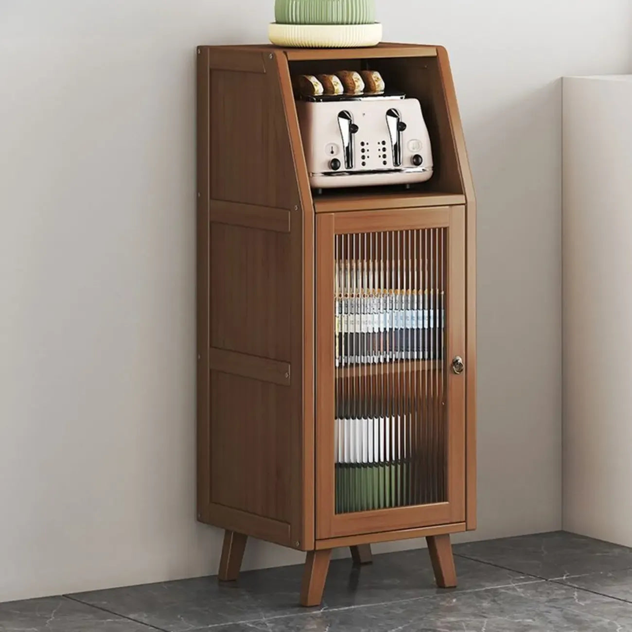 Buffet étroit moderne en bambou avec tiroirs