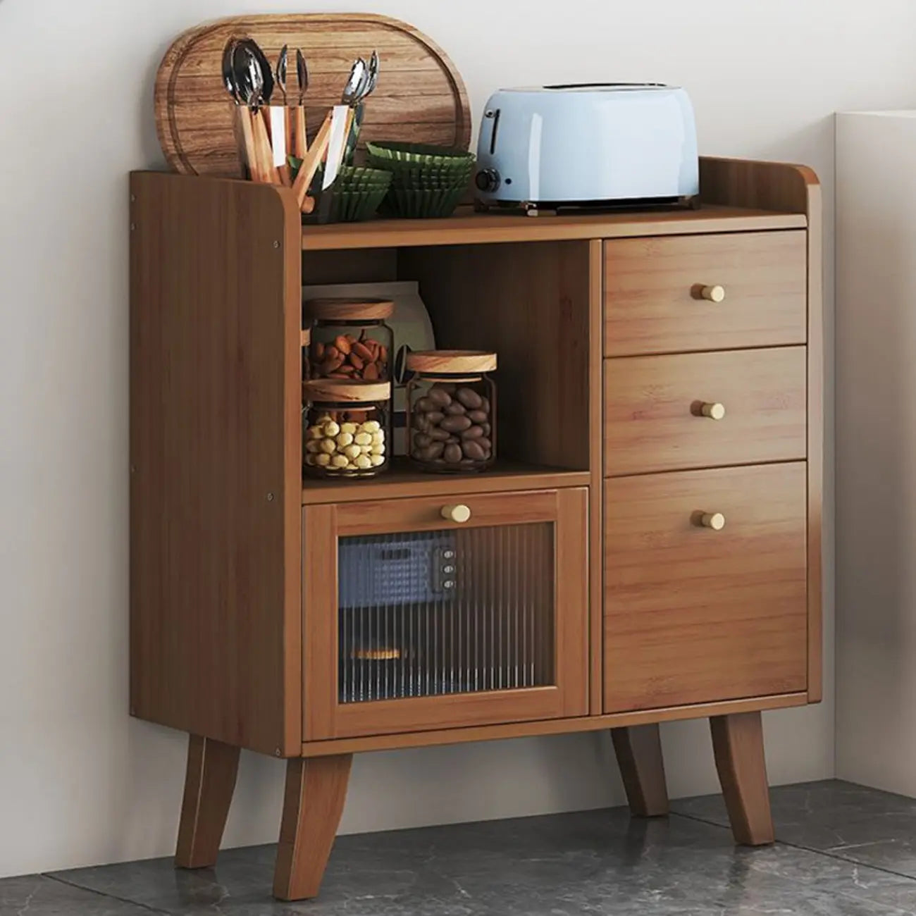 Buffet étroit moderne en bambou avec tiroirs