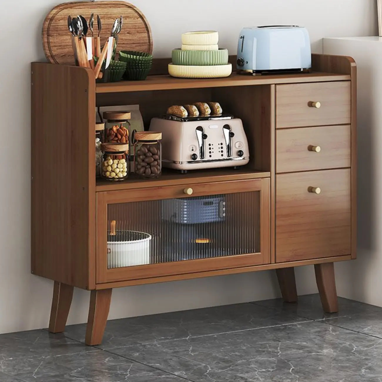 Buffet étroit moderne en bambou avec tiroirs