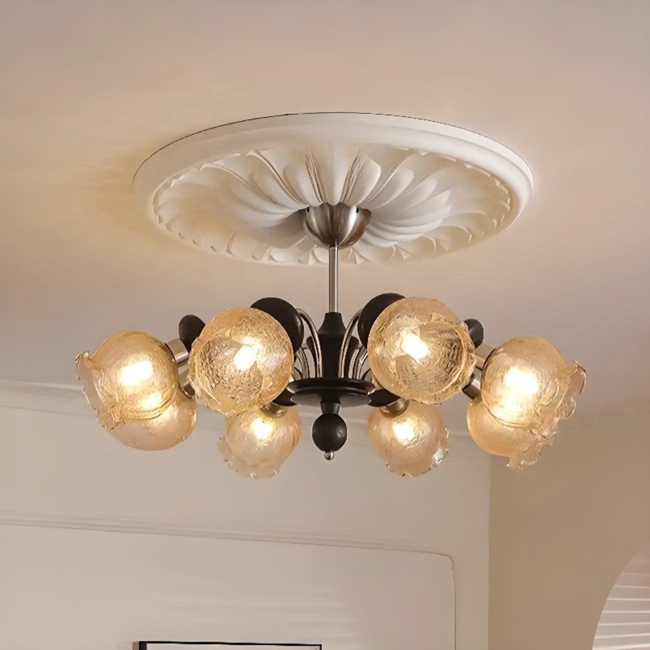 Lustre moderne en verre cristal noir avec globe