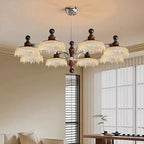 Lustre moderne en cristal noir et cristal, branche en bois.