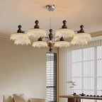 Lustre moderne en cristal noir et cristal, branche en bois.