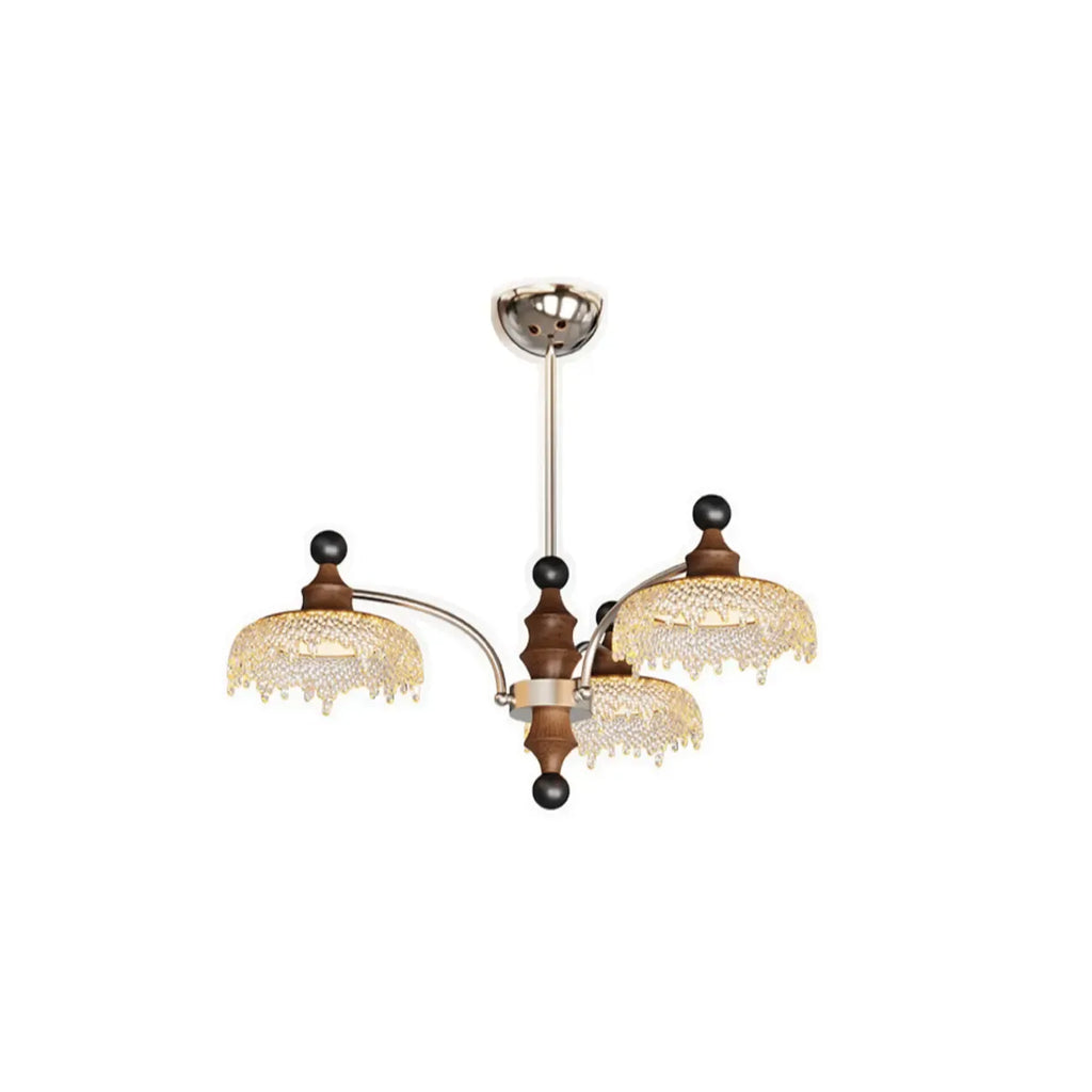 Lustre moderne en cristal noir et cristal, branche en bois.