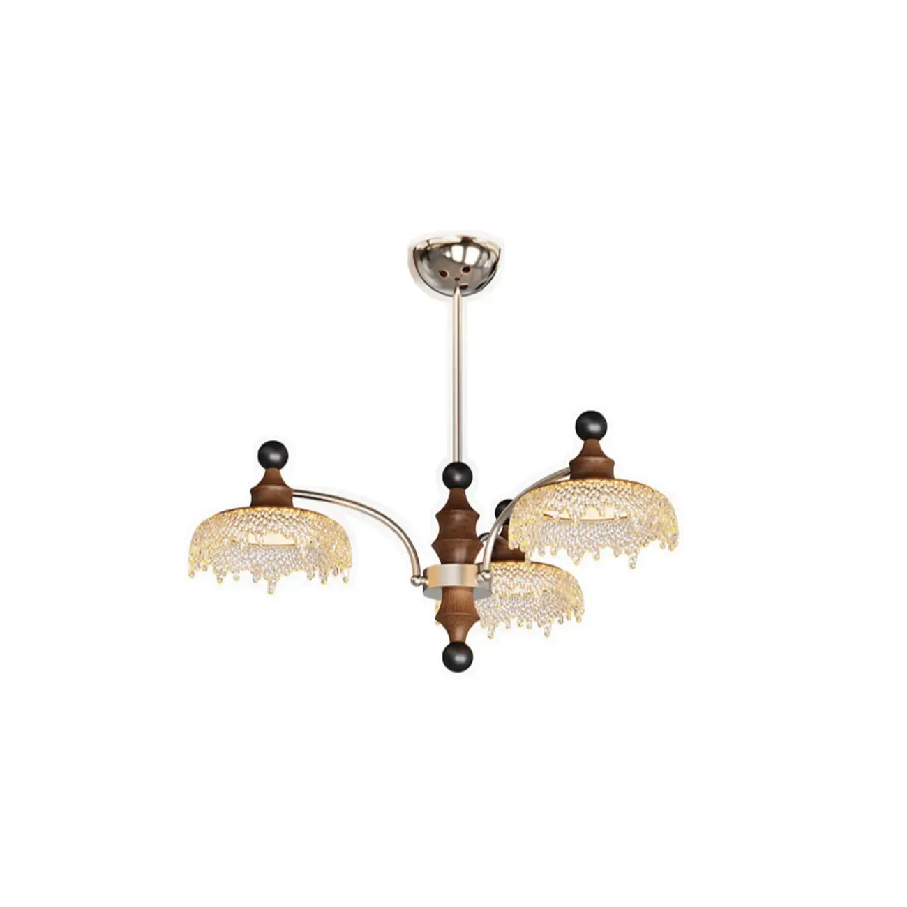 Lustre moderne en cristal noir et cristal, branche en bois.